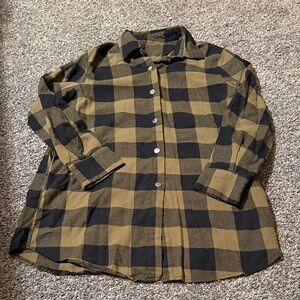 SHEIN Checkered Button Down Shirt - Navy Blue and Olive Green